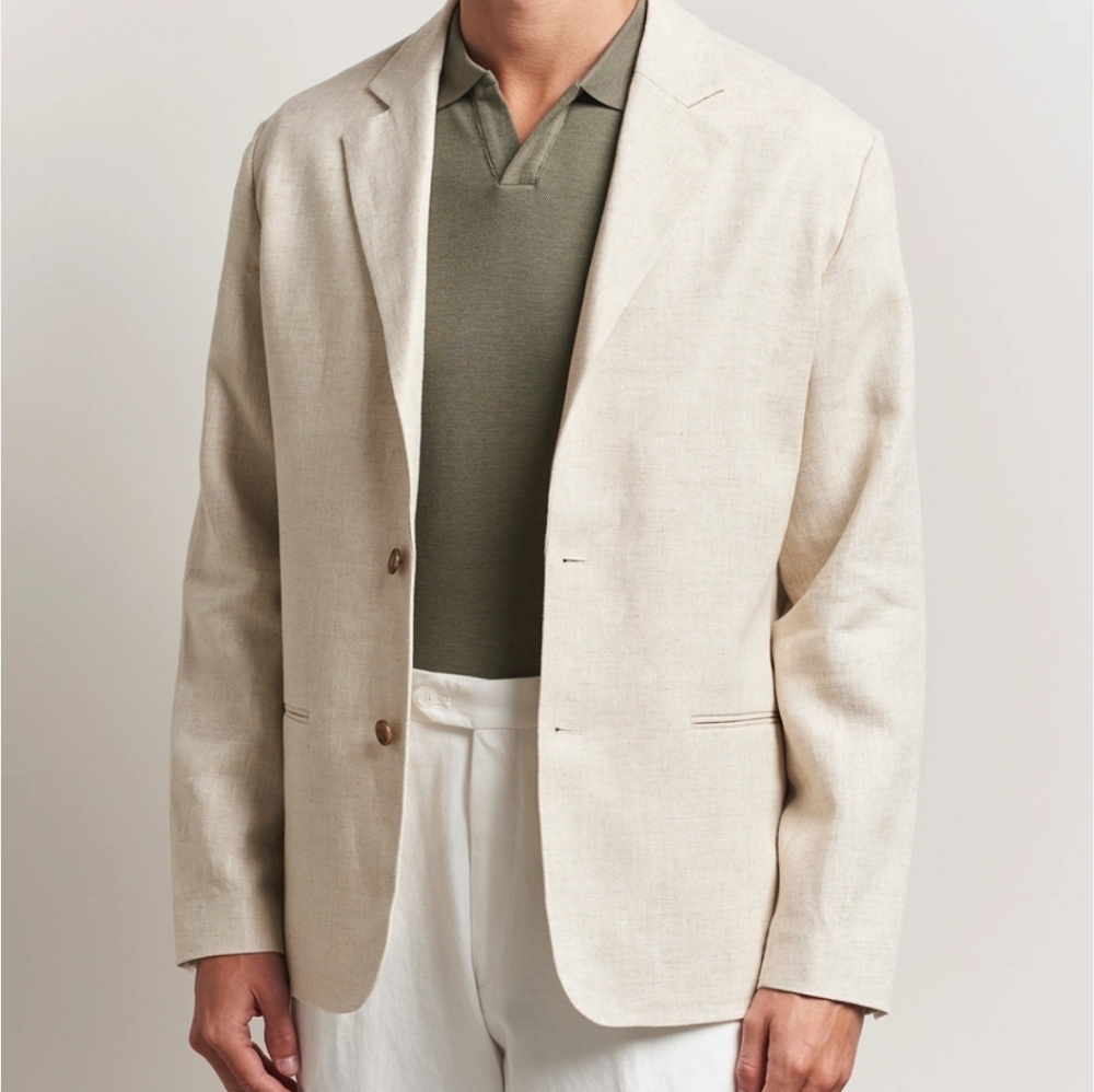 Andrew Fezza blazer Linen/rayon  Mens 2 Button cream/Oatmeal sportscoat